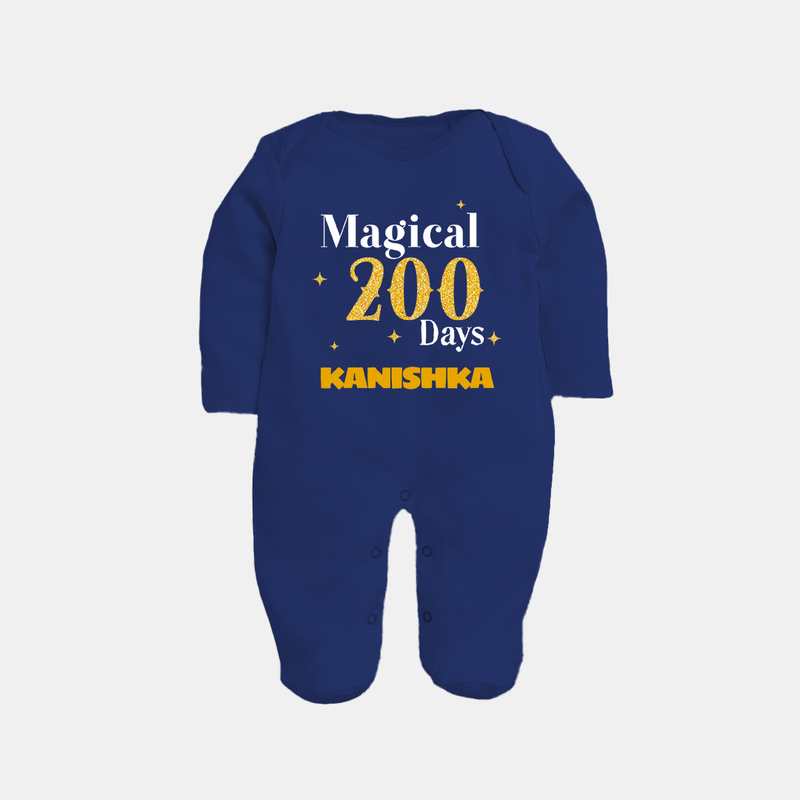 Magical 200 Days Sleep Suit | Custom Baby Sleep Suit for 200 Days Milestone - NAVY BLUE - New Born (Chest 7.5")