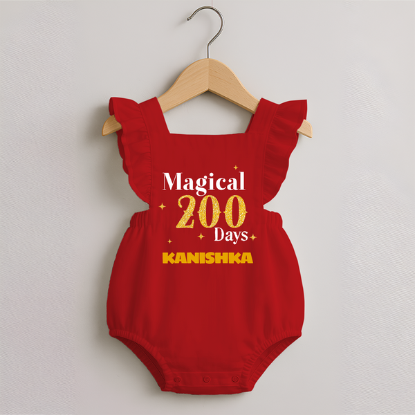 Magical 200 Days Romper Frock | Custom Baby Romper Frock for 200 Days Milestone - RED - 0 - 3 Months Old (Chest 19")