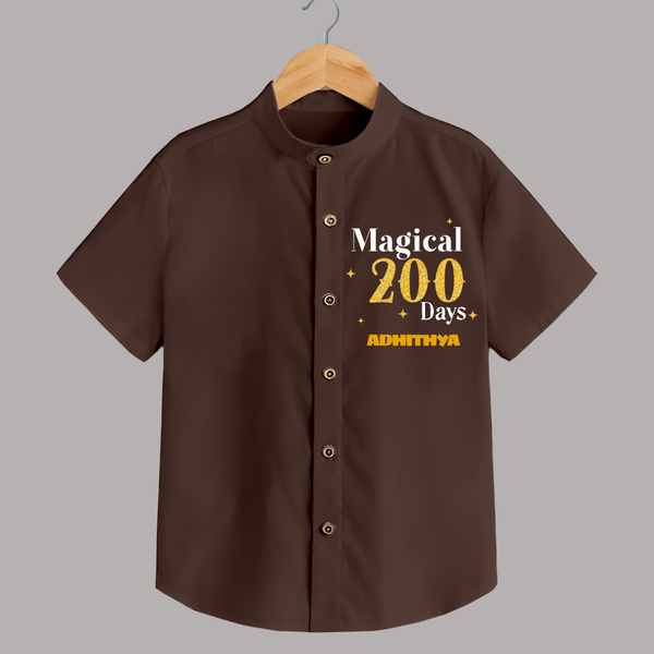 Magical 200 Days Shirt | Custom Baby Shirt for 200 Days Milestone - CHOCOLATE BROWN - 0 - 6 Months Old (Chest 23")
