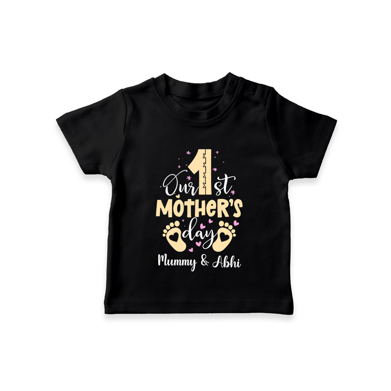 Our First MotherÕs Day Celebration With Our Customized T-Shirt With Name - BLACK - 0-5 Months Old (Chest 17")