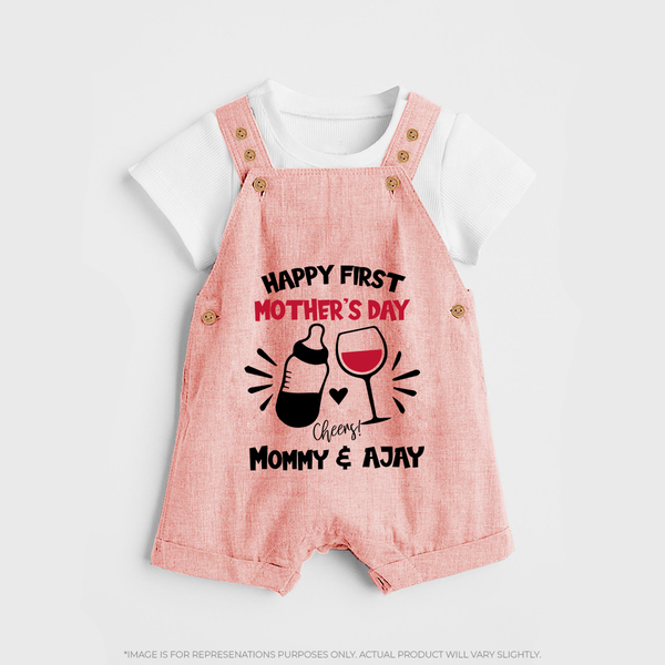 Happy Mother's Day - A Day of Joy & Blessings With Our Customized Dungaree Set With Name - PEACH - 0 - 5 Months Old (Chest 18")