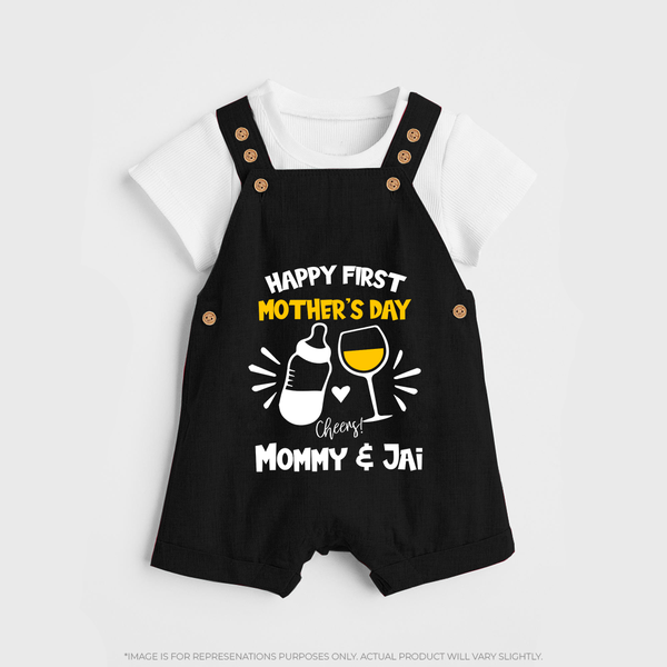 Happy Mother's Day - A Day of Joy & Blessings With Our Customized Dungaree Set With Name - BLACK - 0 - 5 Months Old (Chest 18")