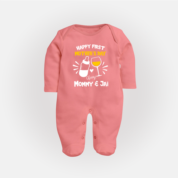 Happy Mother's Day - A Day of Joy & Blessings With Our Customized Sleep Suit With Name - PEACH - New Born (Chest 7.5")