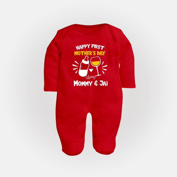 Happy Mother's Day - A Day of Joy & Blessings With Our Customized Sleep Suit With Name - RED - New Born (Chest 7.5")
