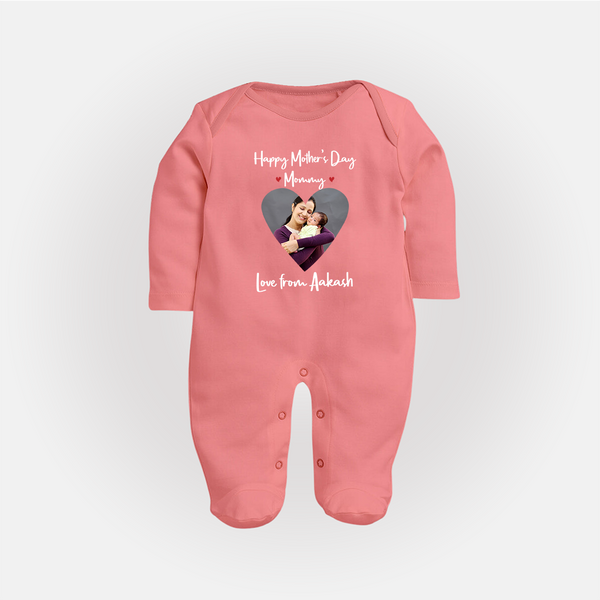 Happy Mother's Day - In Traditional Style With Our Customized Sleep Suit With Name - PEACH - New Born (Chest 7.5")