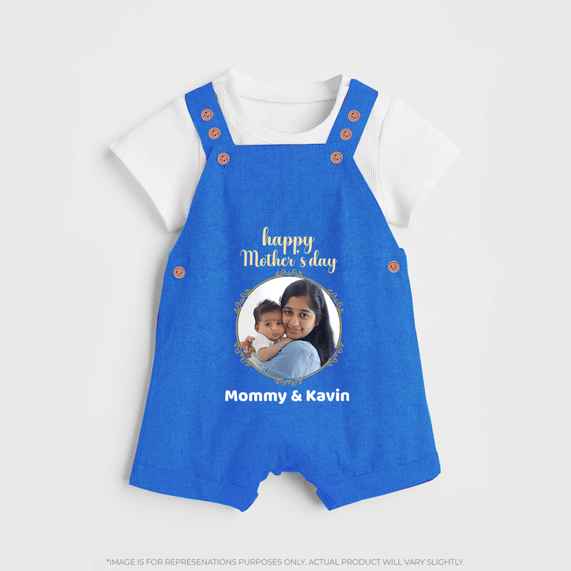 Happy Mother's Day - A New Beginning With Our Customized Dungaree Set With Name - COBALT BLUE - 0 - 5 Months Old (Chest 18")