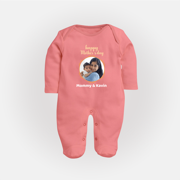 Happy Mother's Day - A New Beginning With Our Customized Sleep Suit With Name - PEACH - New Born (Chest 7.5")