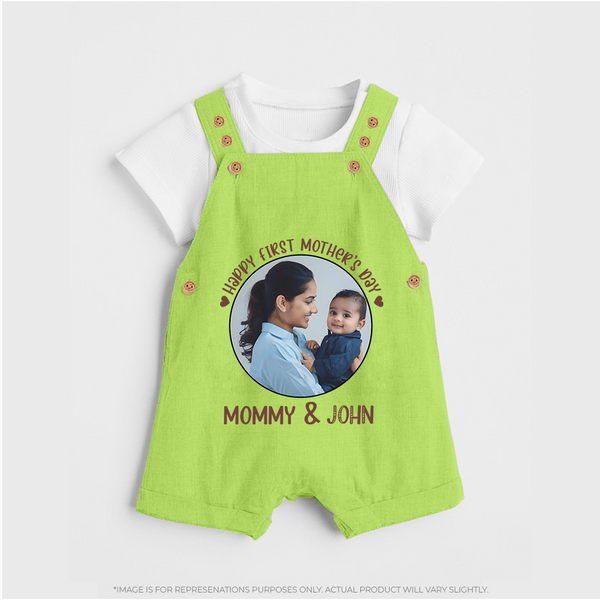 Happy Mother's Day - Mom's Little Joy With Our Customized Dungaree Set With Name - GREEN - 0 - 5 Months Old (Chest 18")