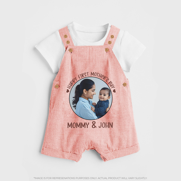 Happy Mother's Day - Mom's Little Joy With Our Customized Dungaree Set With Name - PEACH - 0 - 5 Months Old (Chest 18")