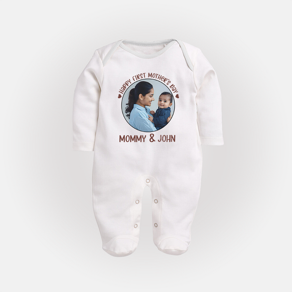 Happy Mother's Day - Mom's Little Joy With Our Customized Sleep Suit With Name - WHITE - New Born (Chest 7.5")