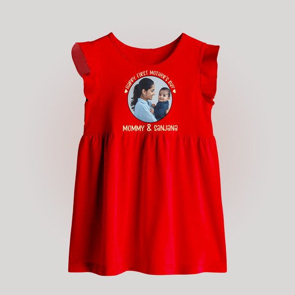 Happy Mother's Day - Mom's Little Joy With Our Customized Baby Frock With Name - RED - 0 - 3 Months Old (Chest 17")
