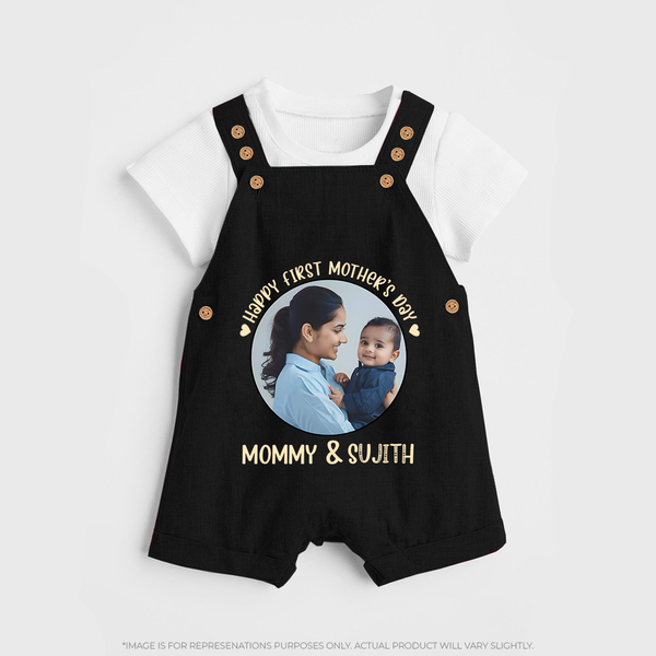 Happy Mother's Day - Mom's Little Joy With Our Customized Dungaree Set With Name - BLACK - 0 - 5 Months Old (Chest 18")