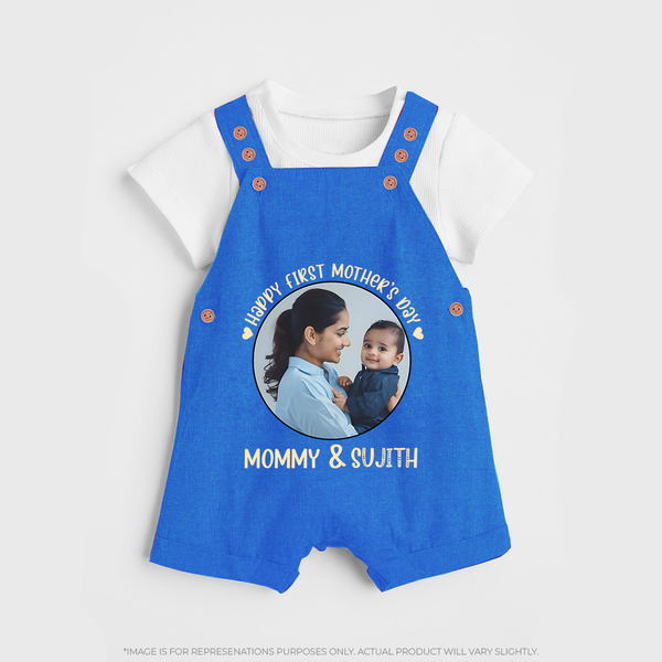 Happy Mother's Day - Mom's Little Joy With Our Customized Dungaree Set With Name - COBALT BLUE - 0 - 5 Months Old (Chest 18")