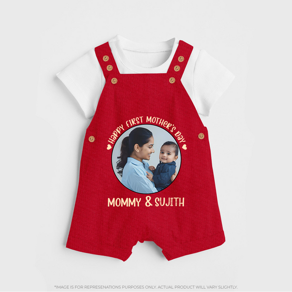 Happy Mother's Day - Mom's Little Joy With Our Customized Dungaree Set With Name - RED - 0 - 5 Months Old (Chest 18")