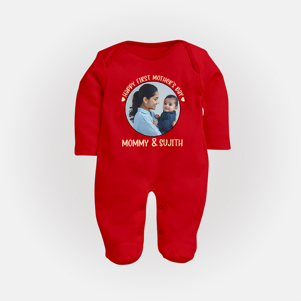 Happy Mother's Day - Mom's Little Joy With Our Customized Sleep Suit With Name - RED - New Born (Chest 7.5")