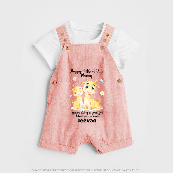 Happy Mother's Day - Full of Love & Warmth With Our Customized Dungaree Set With Name - PEACH - 0 - 5 Months Old (Chest 18")