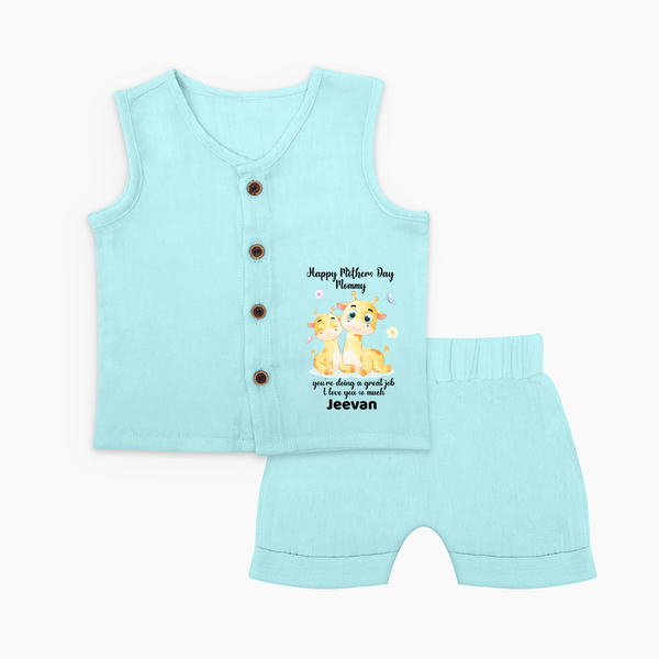 Happy Mother's Day - Full of Love & Warmth With Our Customized Jabla Set With Name - BABY BLUE - 0 - 3 Months Old (Chest 9.8")