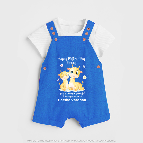 Happy Mother's Day - Full of Love & Warmth With Our Customized Dungaree Set With Name - COBALT BLUE - 0 - 5 Months Old (Chest 18")