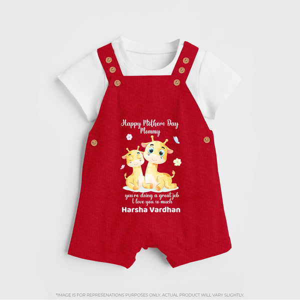 Happy Mother's Day - Full of Love & Warmth With Our Customized Dungaree Set With Name - RED - 0 - 5 Months Old (Chest 18")