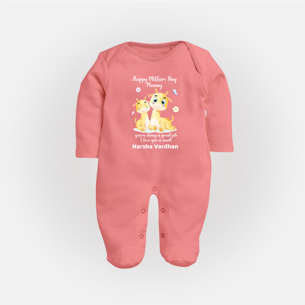 Happy Mother's Day - Full of Love & Warmth With Our Customized Sleep Suit With Name - PEACH - New Born (Chest 7.5")