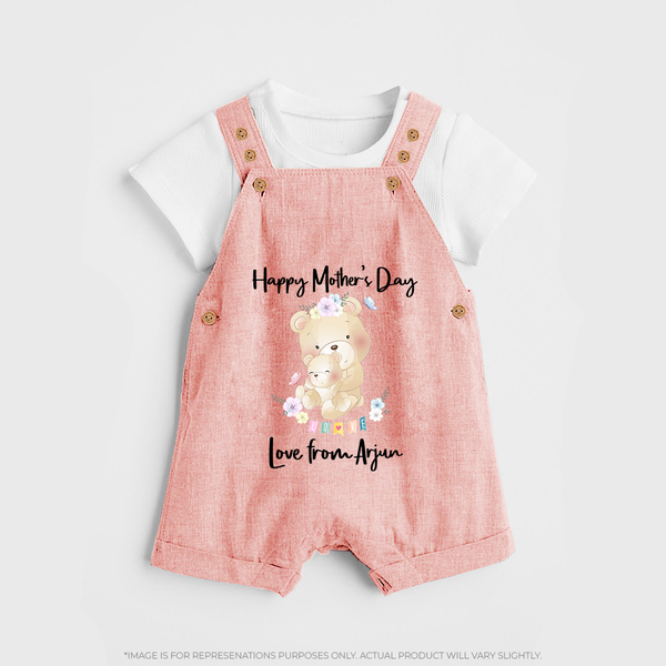 Happy Mother's Day - Little Hands, Big Love With Our Customized Dungaree Set With Name - PEACH - 0 - 5 Months Old (Chest 18")