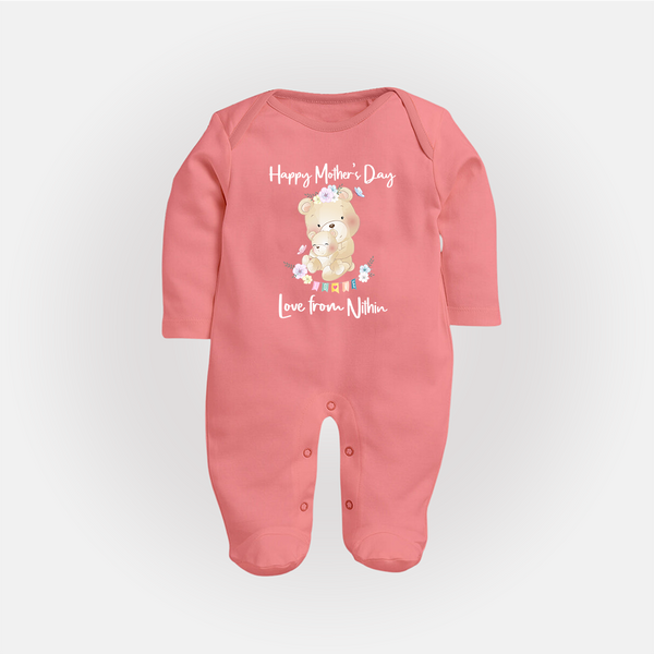 Happy Mother's Day - Little Hands, Big Love With Our Customized Sleep Suit With Name - PEACH - New Born (Chest 7.5")