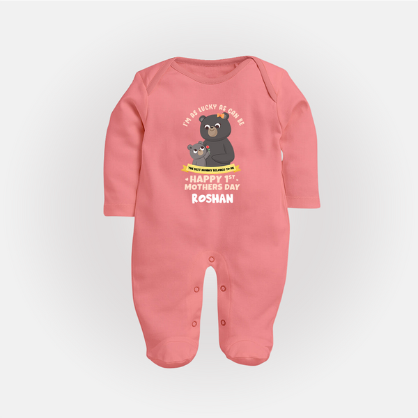 Happy Mother's Day - Celebrating Mom Moments With Our Customized Sleep Suit With Name - PEACH - New Born (Chest 7.5")