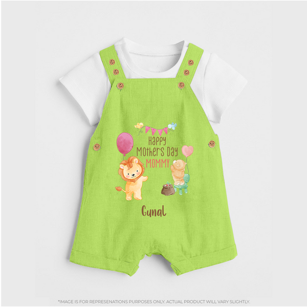 Happy Mother's Day - Full of Hugs & Giggles With Our Customized Dungaree Set With Name - GREEN - 0 - 5 Months Old (Chest 18")