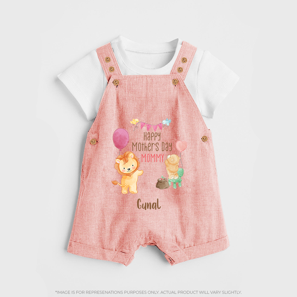 Happy Mother's Day - Full of Hugs & Giggles With Our Customized Dungaree Set With Name - PEACH - 0 - 5 Months Old (Chest 18")