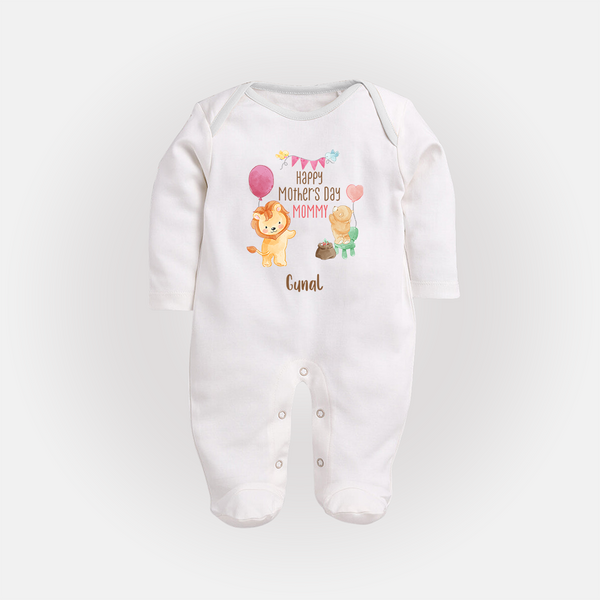 Happy Mother's Day - Full of Hugs & Giggles With Our Customized Sleep Suit With Name - WHITE - New Born (Chest 7.5")
