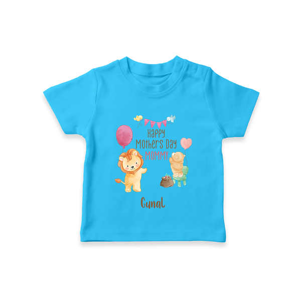 Happy Mother's Day - Full of Hugs & Giggles With Our Customized Tshirt With Name - SKY BLUE - 0-5 Months Old (Chest 17")