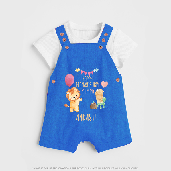 Happy Mother's Day - Full of Hugs & Giggles With Our Customized Dungaree Set With Name - COBALT BLUE - 0 - 5 Months Old (Chest 18")