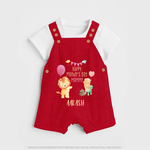 Happy Mother's Day - Full of Hugs & Giggles With Our Customized Dungaree Set With Name - RED - 0 - 5 Months Old (Chest 18")