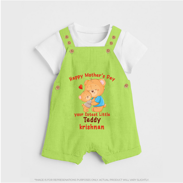Happy Mother's Day - Cutest Gift To Mom With Our Customized Dungaree Set With Name - GREEN - 0 - 5 Months Old (Chest 18")