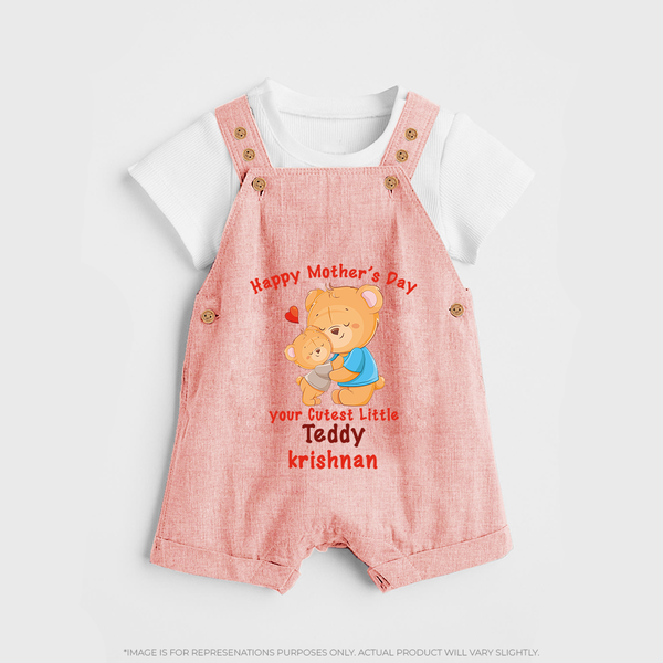 Happy Mother's Day - Cutest Gift To Mom With Our Customized Dungaree Set With Name - PEACH - 0 - 5 Months Old (Chest 18")