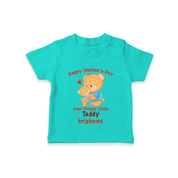 Happy Mother's Day - Cutest Gift To Mom With Our Customized Tshirt With Name - TEAL - 0-5 Months Old (Chest 17")