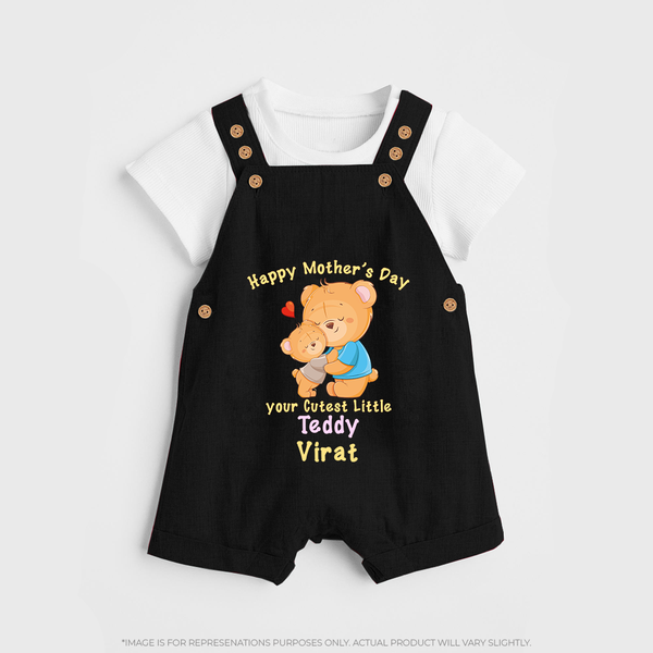 Happy Mother's Day - Cutest Gift To Mom With Our Customized Dungaree Set With Name - BLACK - 0 - 5 Months Old (Chest 18")