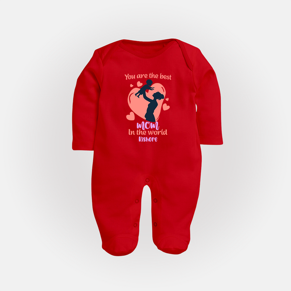 Happy Mother's Day - Blessed To Be Yours With Our Customized Sleep Suit With Name - RED - New Born (Chest 7.5")