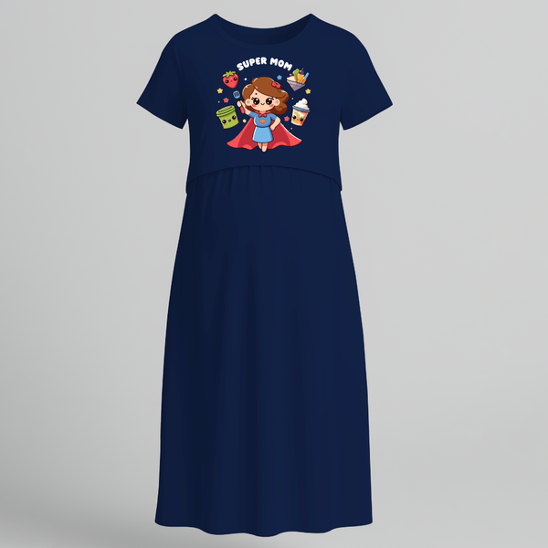 Super Mom Maternity Maxi Dress - NAVY BLUE - Extra Small (Chest 32")