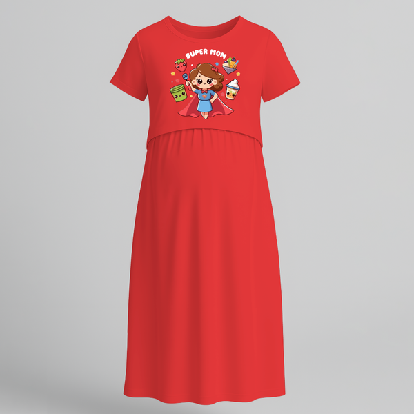 Super Mom Maternity Maxi Dress - RED - Extra Small (Chest 32")