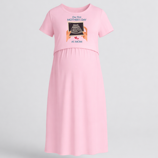 Our First Mother's Day as Mom Maxi Dress - BABY PINK - Extra Small (Chest 32")