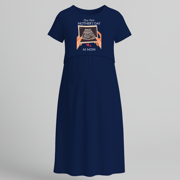 Our First Mother's Day as Mom Maxi Dress - NAVY BLUE - Extra Small (Chest 32")