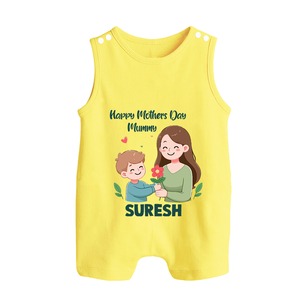 Happy Mother’s Day Mummy Baby BUTTON ROMPER Set – Cute Mom & Baby Outfit - PASTEL YELLOW - New Born (Chest 18")