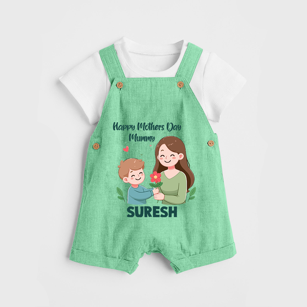 Happy Mother’s Day Mummy Baby BUTTON DUNGAREE Set – Cute Mom & Baby Outfit - GREEN - 0 - 5 Months Old (Chest 18")