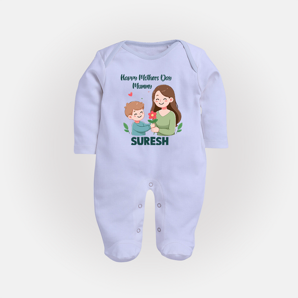 Happy Mother’s Day Mummy Baby Full body suit Set – Cute Mom & Baby Outfit - BABY BLUE - New Born (Chest 7.5")