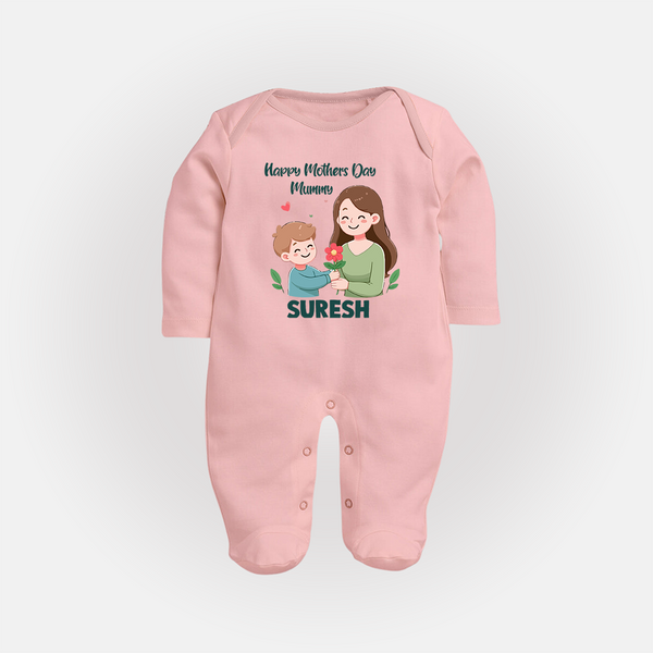 Happy Mother’s Day Mummy Baby Full body suit Set – Cute Mom & Baby Outfit - BABY PINK - New Born (Chest 7.5")
