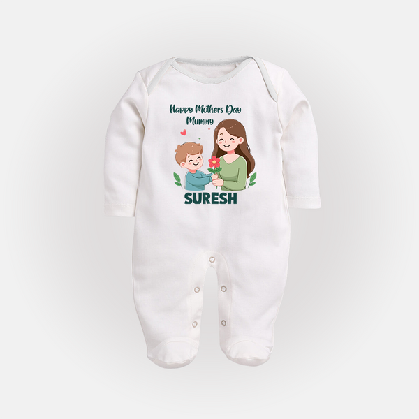 Happy Mother’s Day Mummy Baby Full body suit Set – Cute Mom & Baby Outfit - WHITE - New Born (Chest 7.5")