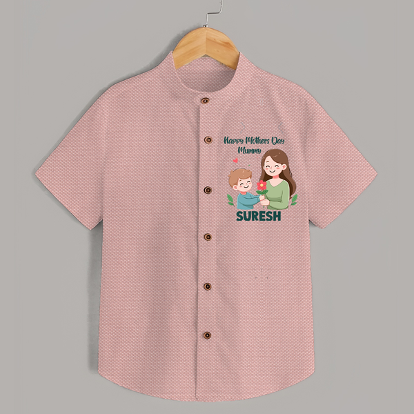 Happy Mother’s Day Mummy Baby SHIRT Set – Cute Mom & Baby Outfit - PEACH - 0 - 6 Months Old (Chest 23")