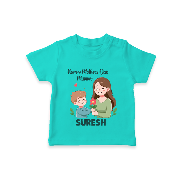 Happy Mother’s Day Mummy Baby T SHIRT Set – Cute Mom & Baby Outfit - TEAL - 0-5 Months Old (Chest 17")