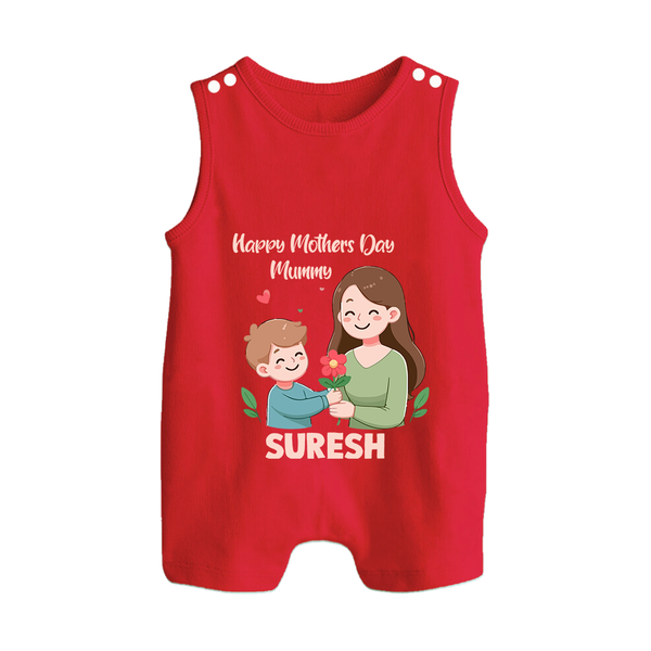 Happy Mother’s Day Mummy Baby BUTTON ROMPER Set – Cute Mom & Baby Outfit - RED - New Born (Chest 18")